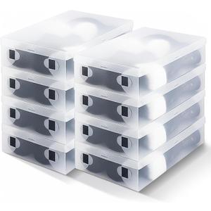 Sintuff 8 Pack Large Boot Storage Boxes with Lids for Tall Boots 20.5" x 11.8" x 4.5" Stackable Clear Plastic Shoe Organizer Container Space-saving Shoe Storage Box for Sneakers and High Heels