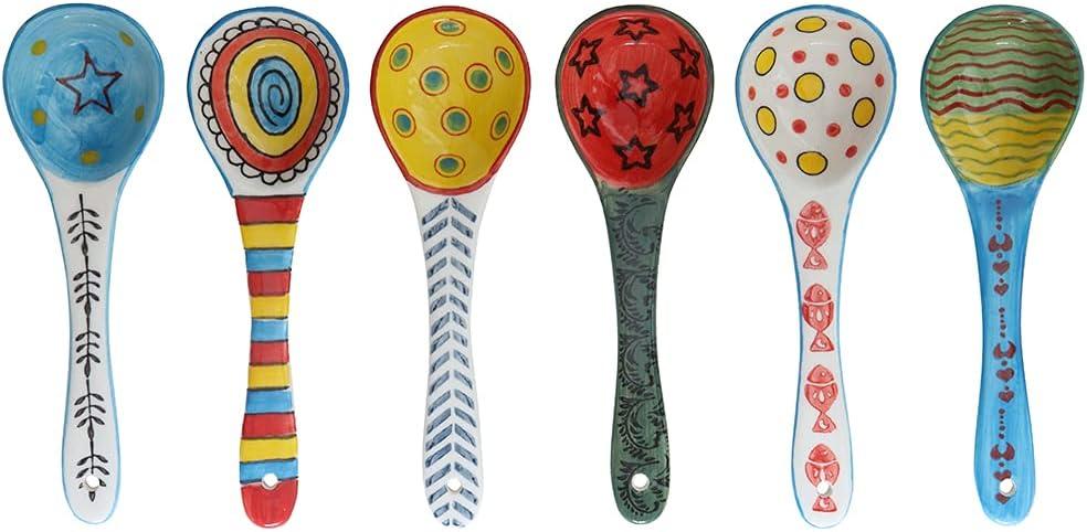 Ceramic Soup Spoons Set of 6Mutilpurpose for Soup/Cereal/Ramen/Stews | Vibrant Design, Lead-Free & Dishwasher Safe | 6.25" Cute Decorative Spoons for Kitchen & Gifts