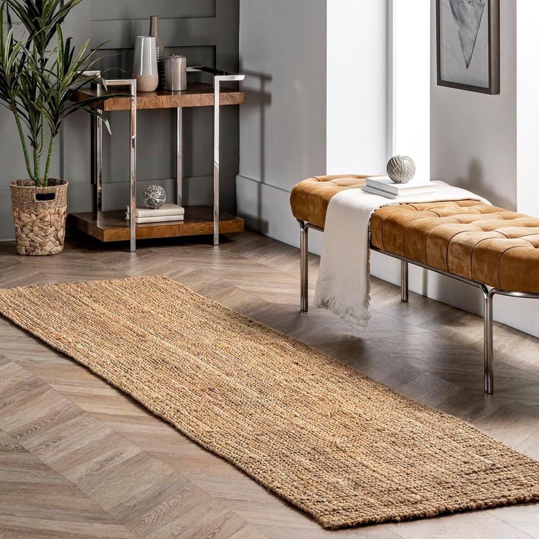 nuLOOM Ashli Solid Farmhouse Jute Runner Rug, 2' 6" x 8', Natural