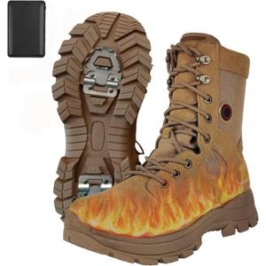 Loowoko Heated Boots for Men & Women, Rechargeable Battery Operated Electric Heating Foot Warmer, Waterproof Military Tactical Combat Boot with Slip-Resistant Ice Cleat, 3 Level Temperature Control, Size 8
