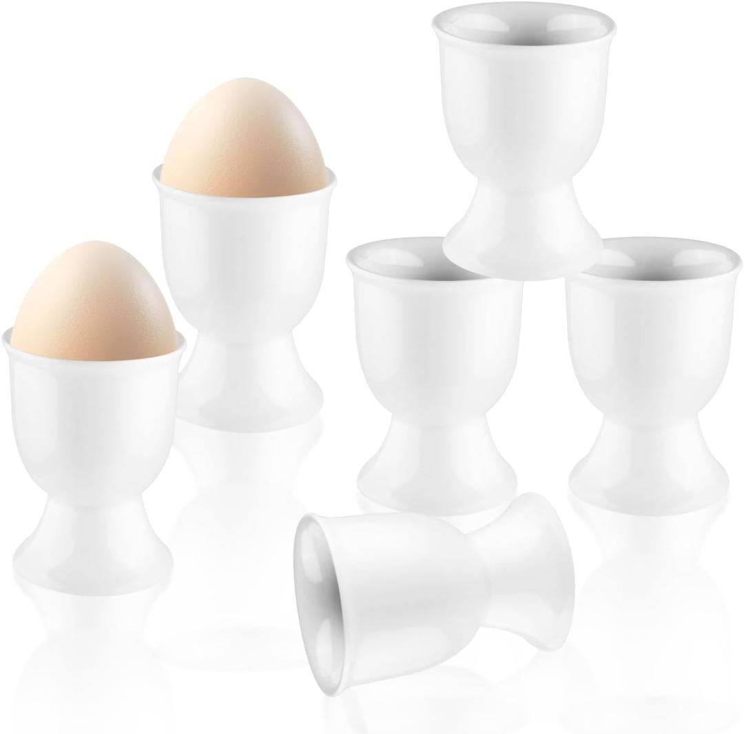 6 Pcs Ceramic Egg Cups Porcelain Egg Stand Holders for Soft Boiled Eggs Breakfast Party Dinning - White