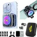 Mikirini 15 in 1 Magnetic Phone Cooler Pro w/RGB LEDs, Detachable Grip, Thermostatic Cooling Fan for iPhone MagSafe/Android/iPad -Gaming/Streaming/Photography (Silver Frame)