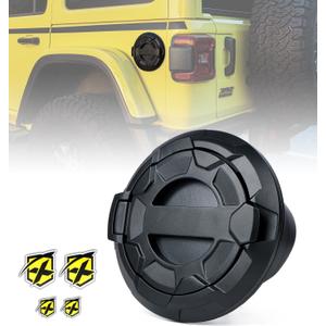 Xprite Gas Tank Cap Cover Compatible with Jeep Wrangler 2018-2026 JL & JLU 2 & 4 Door Unlimited, Off-Road Wheel Pattern Aluminum Fuel Filler Door Cover, Matte Black (Without Key Latch)