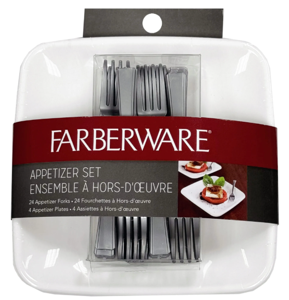Farberware Mini Appetizer Set. 24 Plates, 24 Forks