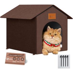 Outdoor Cat House for Shelter Feral Cat, Outside Waterproof Cat House for Outdoor/Indoor Cats, Insulated Cat Bed for All Seasons with Cozy Cushion (Brown, Large Zip Style)
