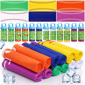 Hosuly 12 Pcs Baseball Cooling Towels Golf Football Sports Cooling Towel Baseball Party Favors Breathable Portable Ice Towel Bulk Fast Drying Microfiber, 32 x 12 in for Sport Team Birthday Gift
