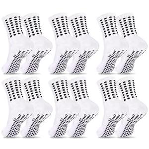 Duufin 6 Pairs White Grip Socks Soccer Youth Grippy Sports Athletic Football Grip Soccer Non Slip Socks for Youth Boys Girls 10-15 Years Old