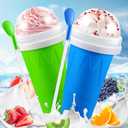 Tgosomt 2Pack Slushie Maker Cup, Quick Magic Squeeze Smoothies Cup, DIY Frozen Slushy Cups, Juice Milk shake Yogurt Ice Cream Maker, Double Layers Cooling Cups, Cool Fun Gifts (Blue&Green)