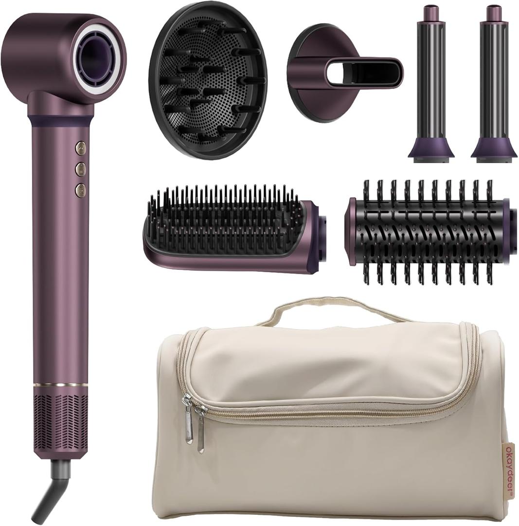 Hair Dryer Brush High-Speed with Auto Wrap Curlers, Blow Dryer, Hot Air Styler, Negative Ionic, No Heat Damage, Fast Drying, Frizz-Free, Volumizing & Straightening with Travel Bag (Purple)