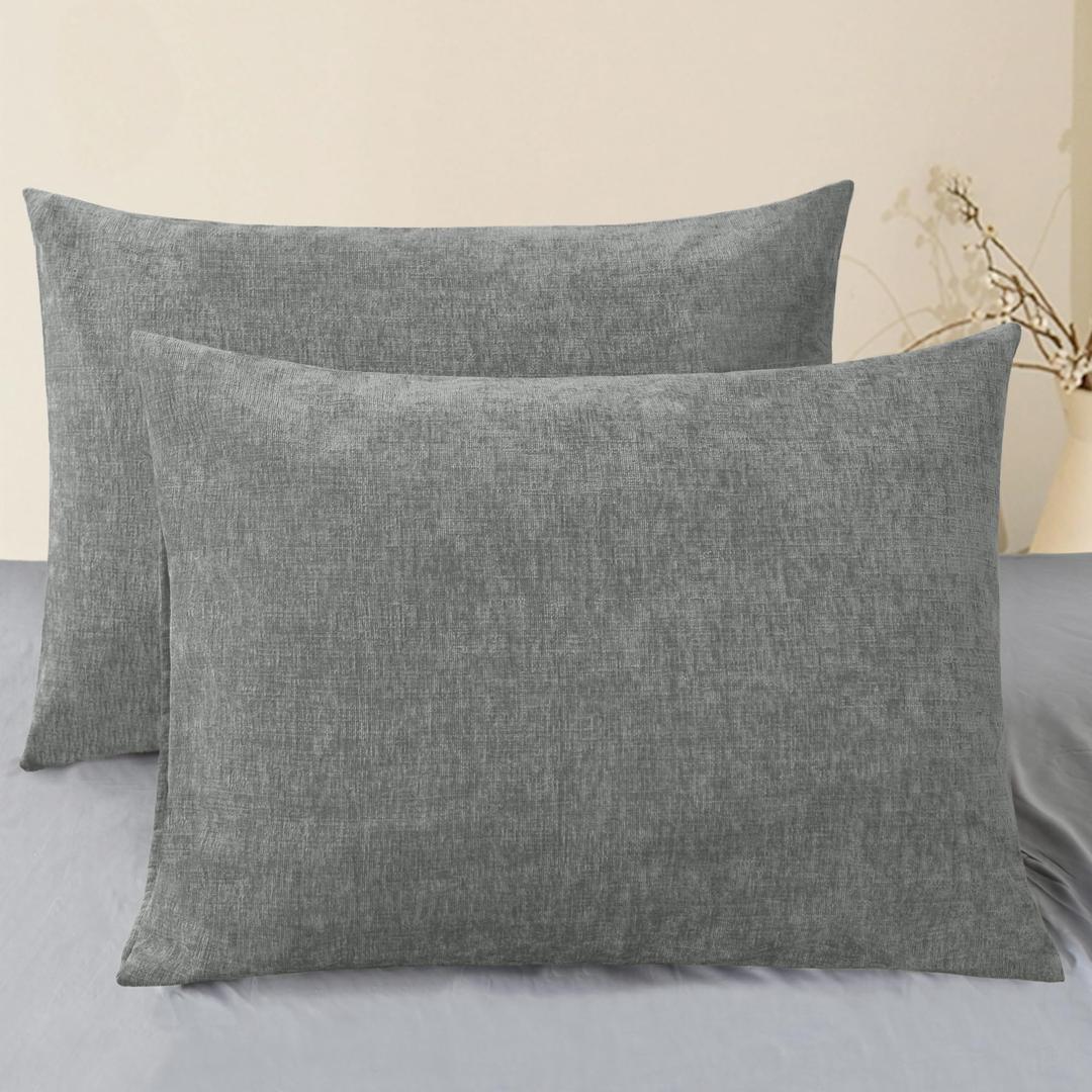 Throw Pillow Covers Decorative 20 X 26 Inches Pack of 2 Cozy Chenille Standard Pillow Shams Cases for Couch Sofa Bed Living Room Home Medium Grey