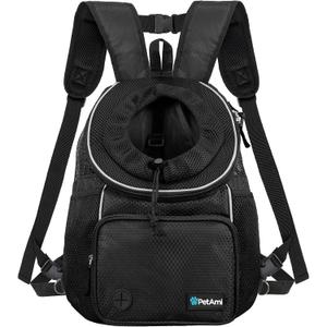 PetAmi Adjustable Dog & Cat Chest Carrier Backpack, Ventilated for Hiking, Camping & Travel, Max 10 lbs, Black