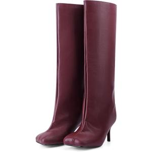 Women's Knee High Suede Boots for Women Wide Calf Square Toe Stiletto Heels Tall Boots Pull On High Heel Long Booties (8.5)