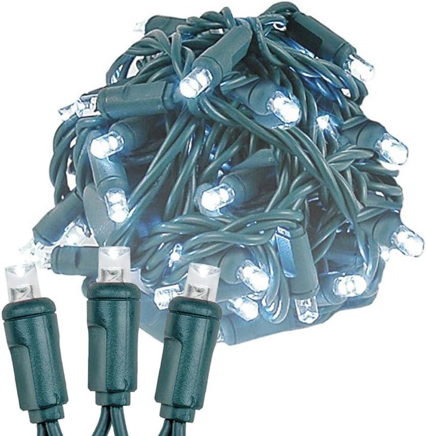 Novelty Lights 50ft 100 LED Pure White Christmas Lights Outdoor/Indoor, 6" Spacing, Green Wire String Lights for Festive Xmas Lighting, IP55, UL Listed, Dimmable, Connectable
