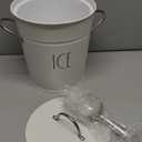 Rae Dunn Ice Bucket with Scoop - Stainless Steel Bucket with Handle, Lid and Ice Scooper - 4 Qt. Storage Bin for Ice Cubes for Bars, Parties, Backyard Barbeques, Picnics, and Camping (White)