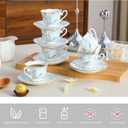 Porcelain Demitasse Cup Set of 6 (12-Piece) - 2.5oz Artisan Embossed Floral Cups and Saucers with Gold Trim for Turkish Coffee, Gift