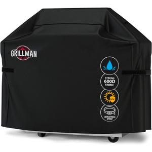 Grillman Heavy Duty BBQ Grill Cover for Outdoor Grill, 72 Inch Waterproof, Weather Resistant, UV & Fade Resistant with Adjustable Straps Gas Grill Cover for Weber, Genesis, Charbroil, etc. Black