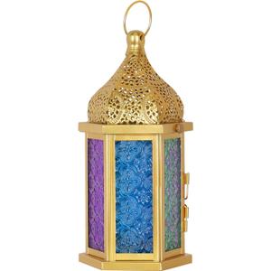 NEEDOMO Ramadan Decorations, 13" Ramadan Lantern, Vintage Gold Metal Candle Lanterns with Glass, Ramadan Decor for Table, Wall, Porch, Eid Haning Decor Decorative Indoor Outdoor