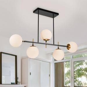 EDISLIVE Modern Milk Globe Chandelier 5-Light Glass Globe Pendant Light Fixture 39.4in E26 Linear Hanging Lighting for Kitchen Island Dinning Room Living Room Black-Frosted Bubble