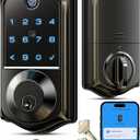 Veise VE017 Fingerprint Smart Door Lock, App Control, 7-in-1 Keyless Entry, Auto Lock, Emergency Power Port, Electronic Touchscreen Keypad, Biometric Smart Locks for Front Door, Matte Black