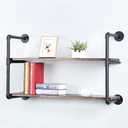Industrial Pipe Shelving Wall Mounted,36in Rustic Metal Floating Shelves,Steampunk Real Wood Book Shelves,Wall Shelf Unit Bookshelf Hanging Wall Shelves,Farmhouse Kitchen Bar Shelving(2 Tier)