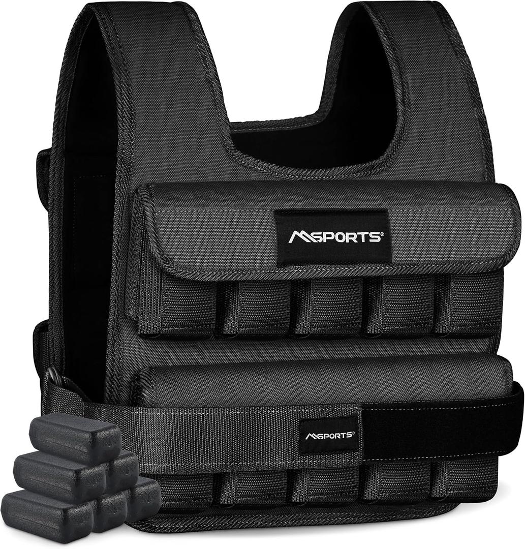MSPORTS Weighted Vest Premium for Women & Men Adjustable 1165 lb, Running Vest, Walking Weight Vest, Tactical Style Training Vest for CrossFit, Strength, Cardio & Home Workouts, 22 lb