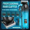 Professional Hair Clippers for Men, Cordless Barber Clippers with Precision Trimmer and Dual Foil Shaver,LED Display, Electric Hair Cutting Machine, Men’s Grooming Kit, Gradient Blue, Gift for Him