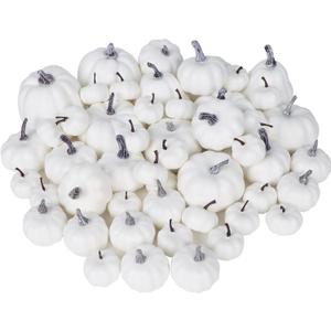 winemana 46 Pcs Assorted Size Artificial Pumpkins Fall Decorations, White Foam Pumpkin Autumn Decor, Decorative Faux Pumpkin for Halloween Thanksgiving Table Centerpiece Mantle Bowl Wedding Party