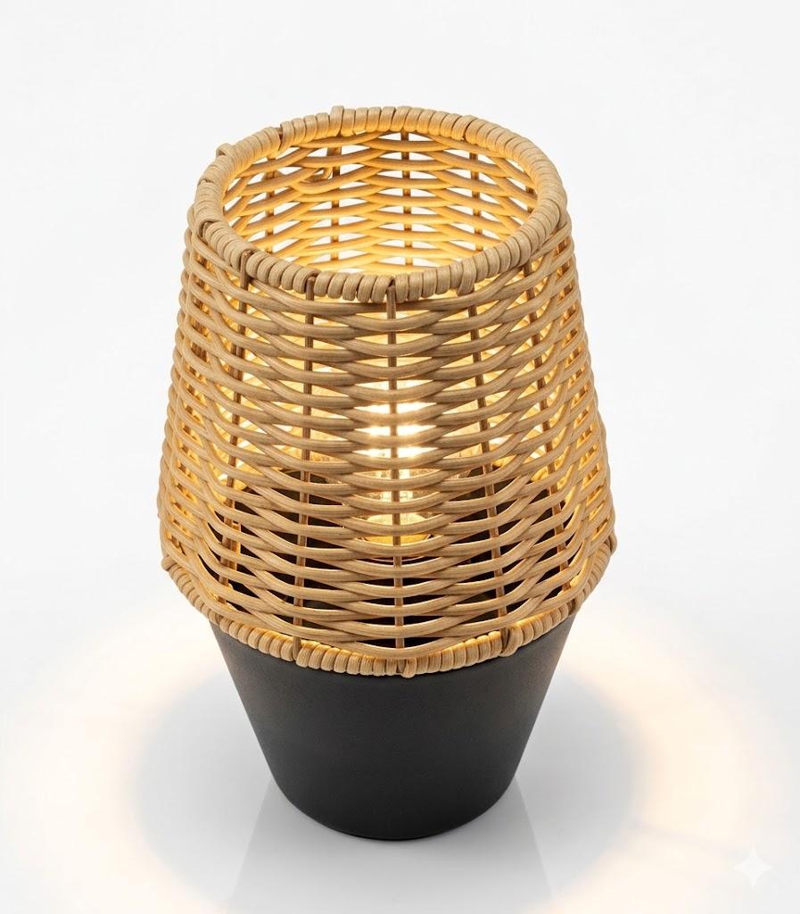 Rattan Table Lamp, Stepless Dimmable Small Beside Lamp, Vintage Wicker Wooden Nightstand Boho Bamboo Woven End Table Lamps for Bedroom Living Room