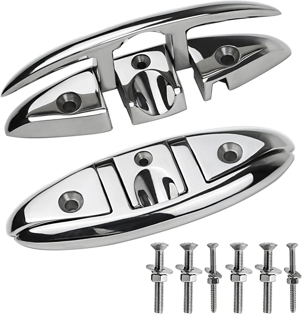 Folding Boat Cleats 5" 6" 316 Stainless Steel Flip up Dock Cleats Marine Grade Rope Cleat for Deck, Yacht with Fasteners
