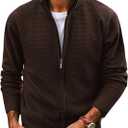 PJ PAUL JONES Mens Cardigan Sweater Full Zip Up Stand Collar Cardigans Long Sleeve Knitted Sweaters (Large, Coffee-textured)