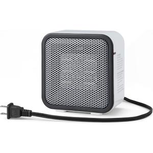 Amazon Basics Ceramic Space Heater, Portable Mini Heater for Office Desk, 500W, With Tip-Over Protection, Lightweight 1.4 lbs, White, 5.9"D x 3.2"W x 6"H