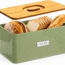vensovo Bread Box for Countertop – Large Green Metal Bread Bin with Bamboo Cutting Board Lid, Farmhouse Bread Storage Container for Homemade Bread, Baked Goods & Kitchen Counter Organization