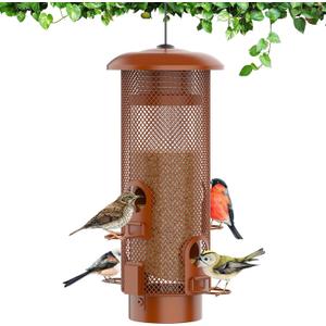 Metal Squirrel Proof Bird Feeder,Bird Feeders for Outdoors,Weight Activated Squirrel Proof Wild Bird Feeders with Finch Cardinal Chickadee,Large Capacity,Weatherproof and Durable,Reddish Brown (2.0LB)