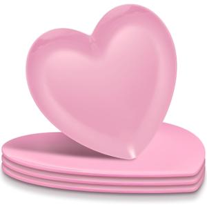 4 Pcs 9.5 Inch Heart Shaped Melamine Valentines Plates Dinner Plates Heart Dinnerware Dishes for Valentines, Birthdays, Bridal Showers, Baby Showers (Pink)