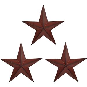 COOZZYHUOR 11.8" 3Pcs Red Black Barn Star Wall Art Decor,American Metal Stars for Outside Or Inside, Iron Texas Star Rustic Vintage Western Country Home Farmhouse Wall Art Decorations