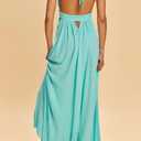 R.Vivimos Boho Maxi Dresses for Women 2026 Summer Sleeveless Halter Elastic Waist Sexy Backless Front Slit Flowy Long Dresses (Blue, XL)