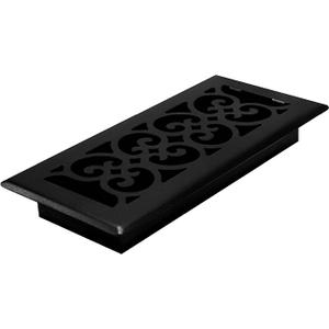 Decor Grates Metal Scroll Decorative Air Vent Cover 4x10 Floor Register – Adjustable Control Lever – AC Floor Vent Covers for Home Floor Vents – Fits 4 x 10 Inch Opening – Textured Black (ST410)