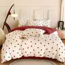 Duvet Cover Queen Size Red Love Heart on Side A, Pure Red on Side B, Comforter Cover Soft & Lightweight Microfiber Quilt Cover with Zipper Closure and 2 Pillowcases