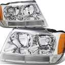 DNA Motoring HL-OH-JGC99-CH-AM Chrome Amber Headlights Assembly Replacement Compatible with 99-04 Jeep Grand Cherokee