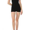 7Wins JJJ Women Catsuit Cotton Tank Spaghetti Strapped Short Yoga Bodysuit Jumpsuit (Small, Black)