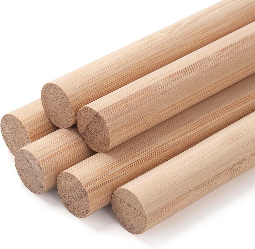 Wooden Dowel Rods Round Wood Dowels Macrame Dowel, 6 PCS 3/4 x 15 Bamboo Sticks for Craft, Unfinished Hardwood Sticks for Crafting, Arts and DIYers and Wedding Ribbon Wands