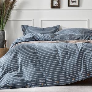 JELLYMONI Washed Cotton Duvet Cover Queen Size  Breathable & Cozy Bedding Set for Modern Homes, Dorms & Guest Rooms, Blue Striped Comforter Cover with Button Closure, 1 Duvet Cover & 2 Pillowcases (03- Blue Pinstripe)