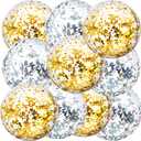 Civaner 10 Pcs Inflatable Glitter Beach Balls 16 Inch Large Sparkly Confetti Pool Balls Clear Blow up Balloon Toys for Wedding Baby Shower Birthday 2026 New Year Party Decoration(Gold, Silver,Glitter)