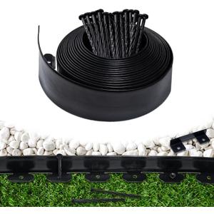 Landscape Edging Border 100 FT 4 Inch Tall with 180 Spikes, Plastic Edging for Landscaping, Garden Edging Border, Flower Bed, Paver and Lawn Edging Border, Black