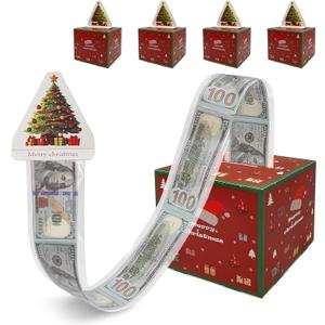 FERGONO 5 Pack Money Box for Cash Gift Pull, Merry Christmas Money Gift Box Surprise Gift Box Pull Money Box Money Holder for Cash with Pull Out Merry Christmas Surprise Set for Friend Women Men（Red）