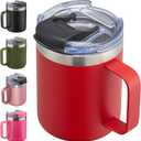 ALOUFEA 12oz Insulated Coffee Mug Cup with Handle, Stainless Steel Travel Coffee Mug with Flip Lid, Double Wall Vacuum Coffee Tumbler, Red