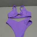 geluboao Bikini Set for Women Solid V Neck Knot Front Push Up High Leg Thong Two Piece Swimsuit (Small, Dark Purple)
