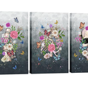 OuElegent 3 Piece Skull Wall Art Canvas Sugar Skull Colorful Flowers Butterfly Painting Gothic Theme Skeleton Pictures Prints for Living Room Bedroom Decoration Framed Ready to Hang