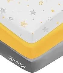 American Baby Company 10 3 Packs 100% Natural Cotton Fitted Crib Sheets 52" x 28" - Soft, Breathable, Hypoallergenic & Gentle Toddler Bed Sheets, Yellow Star/Yellow/Gray, Neutral for Boys & Girls