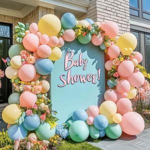 Pastel Balloon Arch Double Stuffed Balloons Pink Blue Different Sizes Matte Yellow and Green Set for Colorful Princess Unicorn Happy Birthday Baby Shower Party Decorations